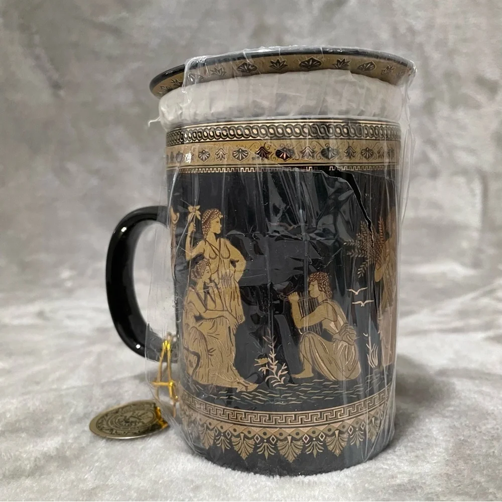 Creative Ceramics Bona Dea Black Gold Greek Motif Mug Mythology Coffee Cup